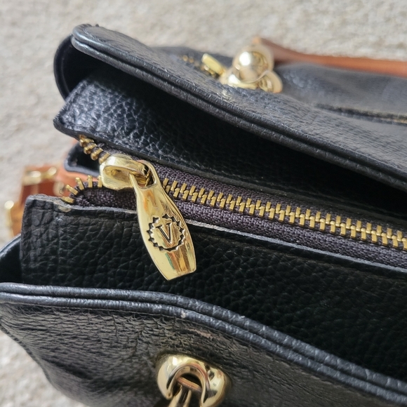 VALENTINA Vintage Pebbled Black and Brown Leather Satchel - Great Condition - Picture 9 of 14